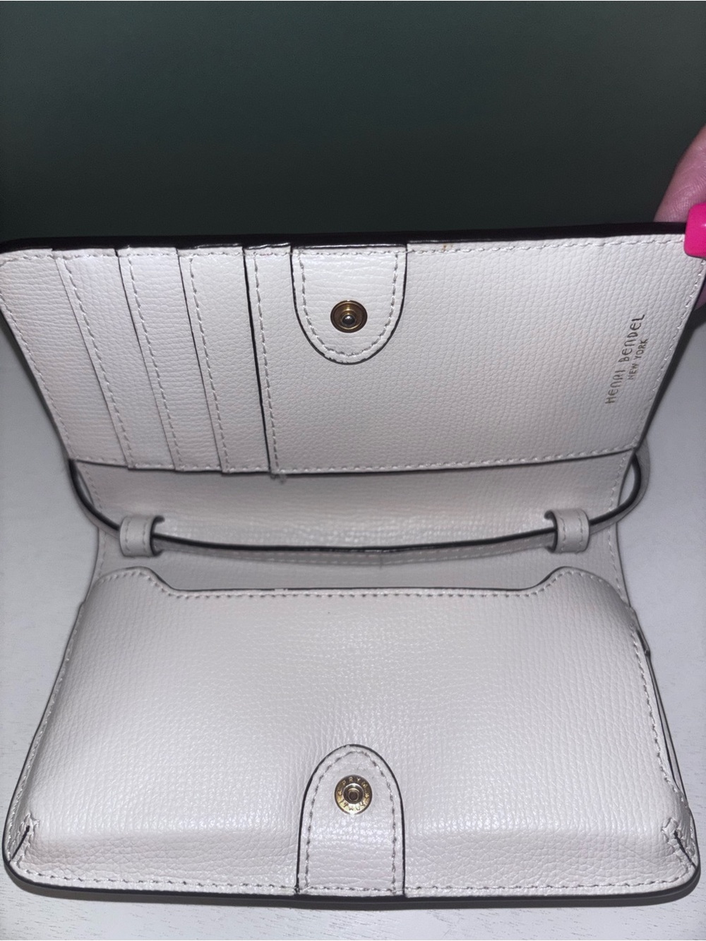 Henri Bendel Floral Applique Phone Wallet Crossbody Ivory Leather 3D - Picture 4 of 11